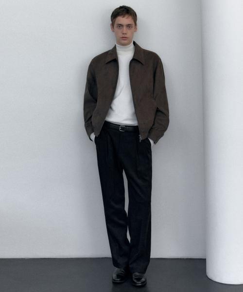 브러쉬드 투 턱 와이드 히든 밴딩 슬랙스 [블랙]