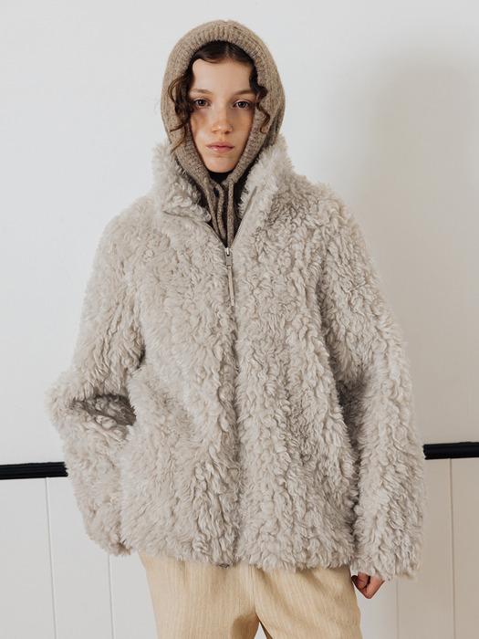 하이넥 퍼 자켓 (Chocolate/Grayish beige)_2FWUJP02