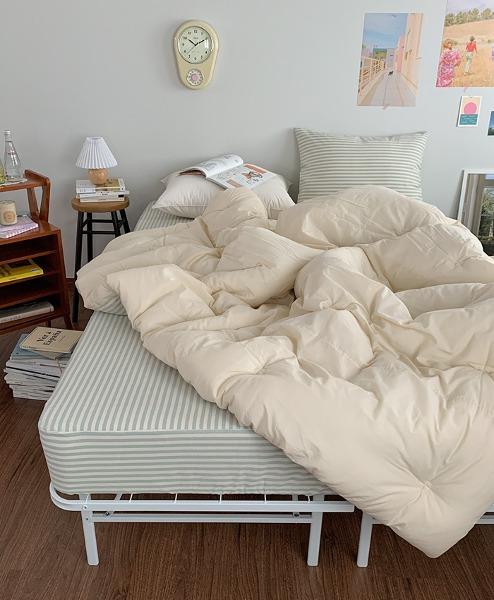 [무드 스트라이프] 워싱멜란선염,60수워싱아사_차렵이불 세트 (S,Q)(5colors)