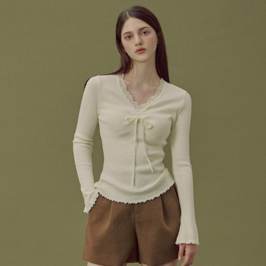 [주말HAGO][TWEE] 포지아 레이스 리본 슬림 니트