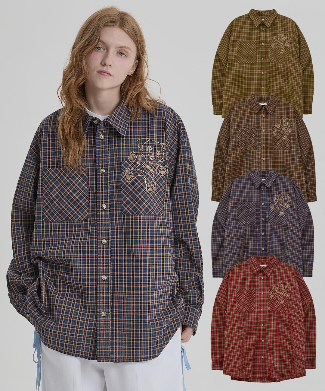 말티즈 자수 체크 셔츠 4 COLOR