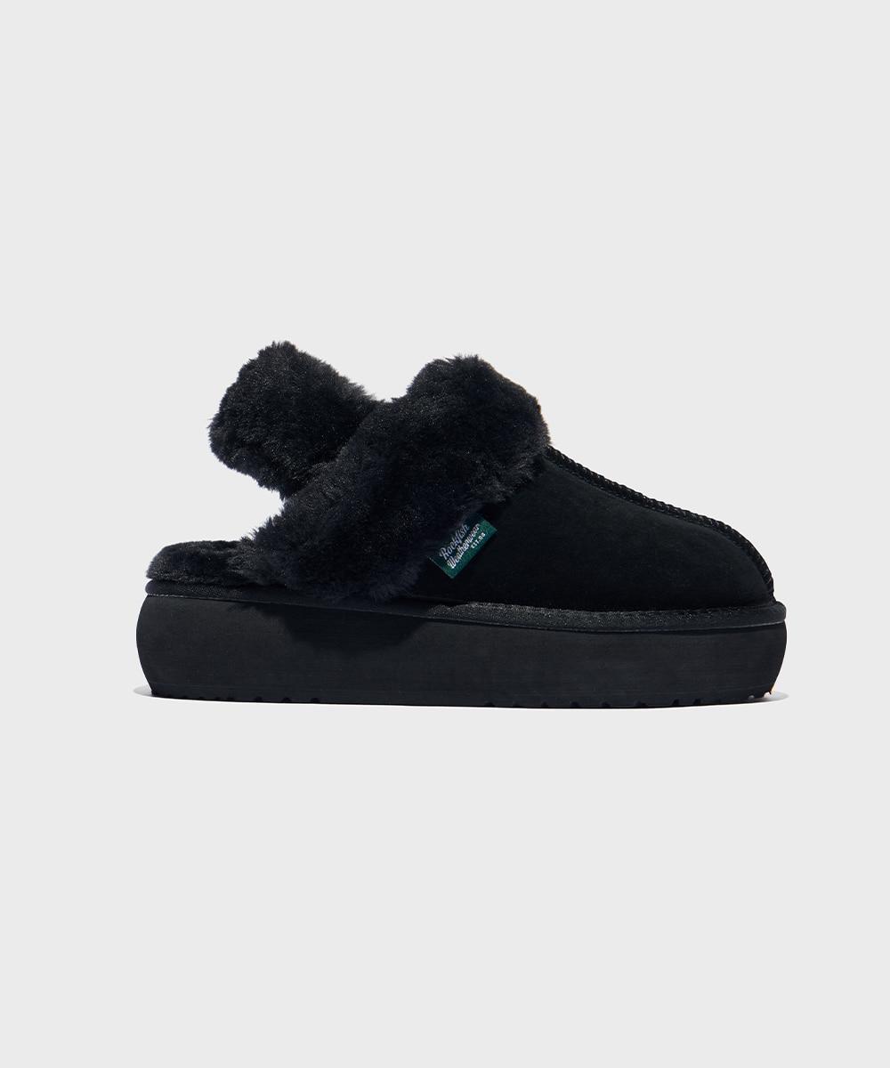 [NEW 10%] CLOUDY FLATFORM FUR SLINGBACK - BLACK