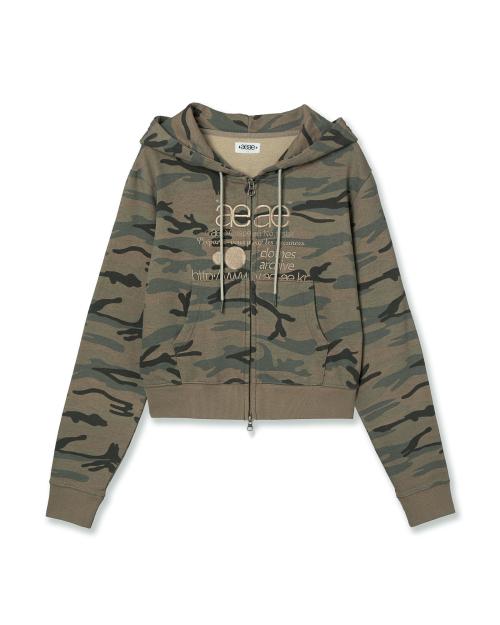 WEB LOGO CROP HOOD ZIP UP [CAMO BEIGE]