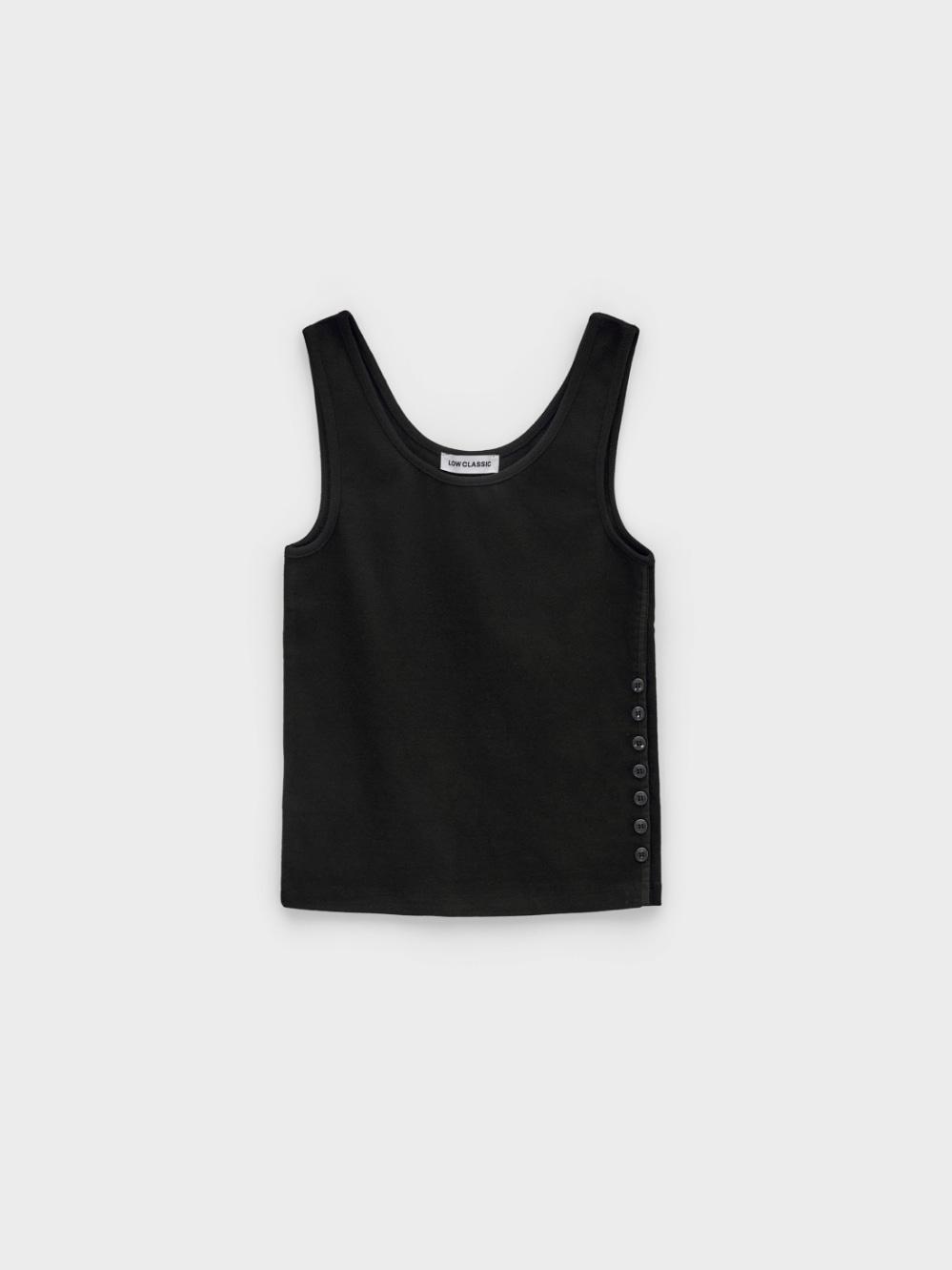 Side Button Sleeveless Top_Black