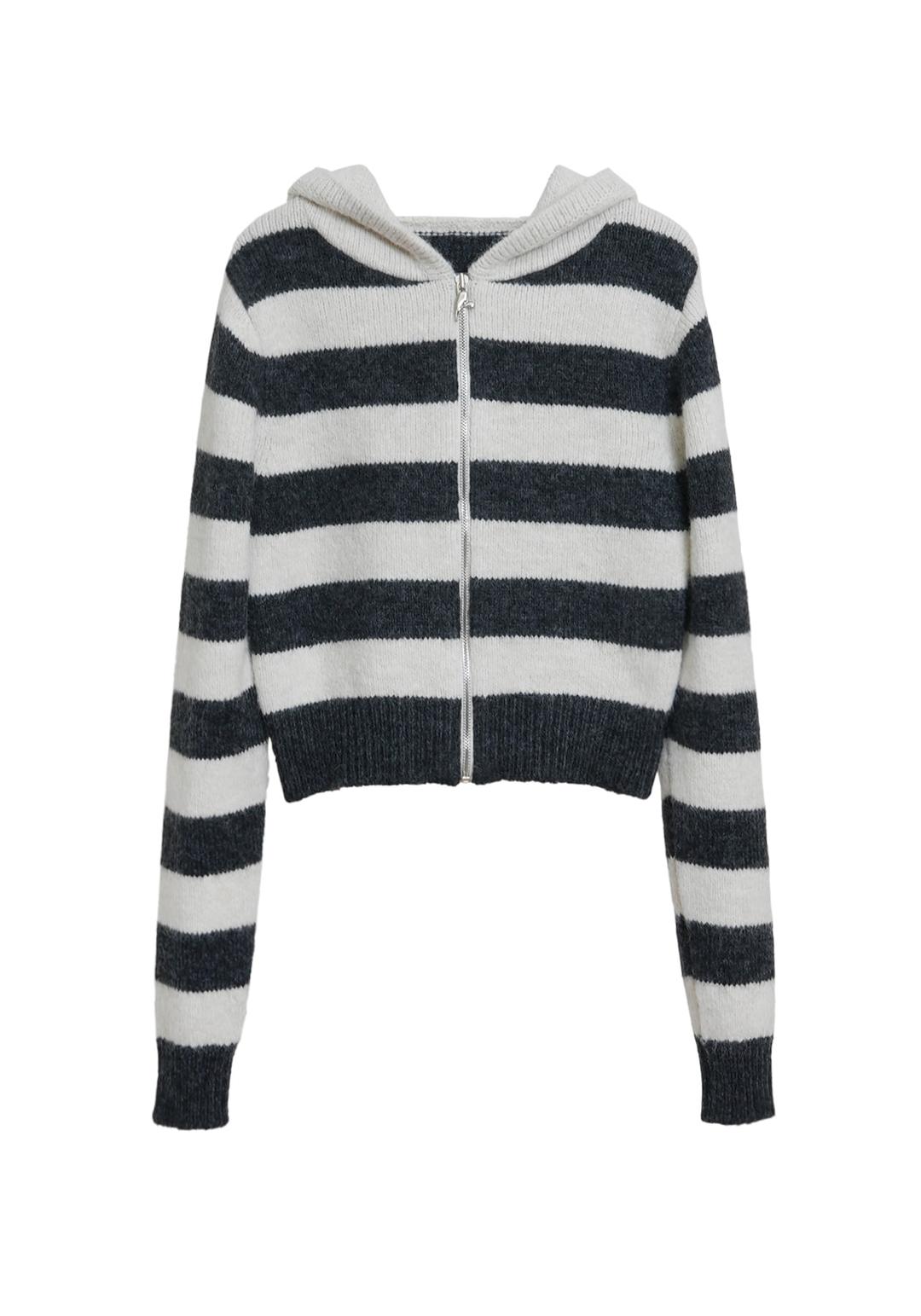 SYMBOL STRIPE KNIT ZIP-UP_IVORY