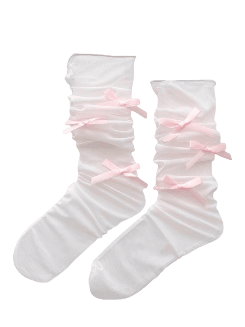 Tulle Ribbon Loose Socks (Pink)