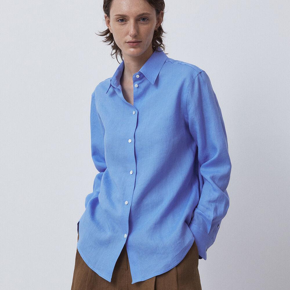 POINTED COLLAR LINEN SHIRTS-ASH BLUE