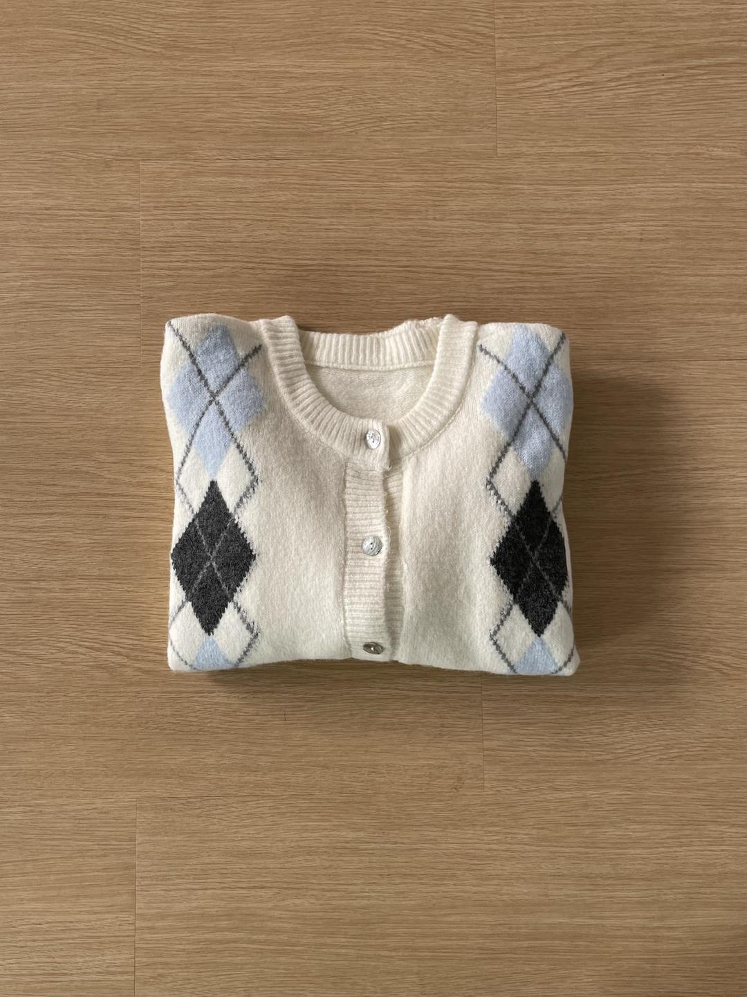 리모 아가일 라운드 울 가디건 (2color)