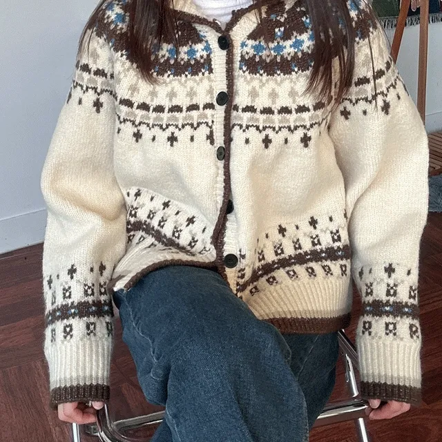 🎈당일발송🎈노르딕 후드 니트 가디건 2color