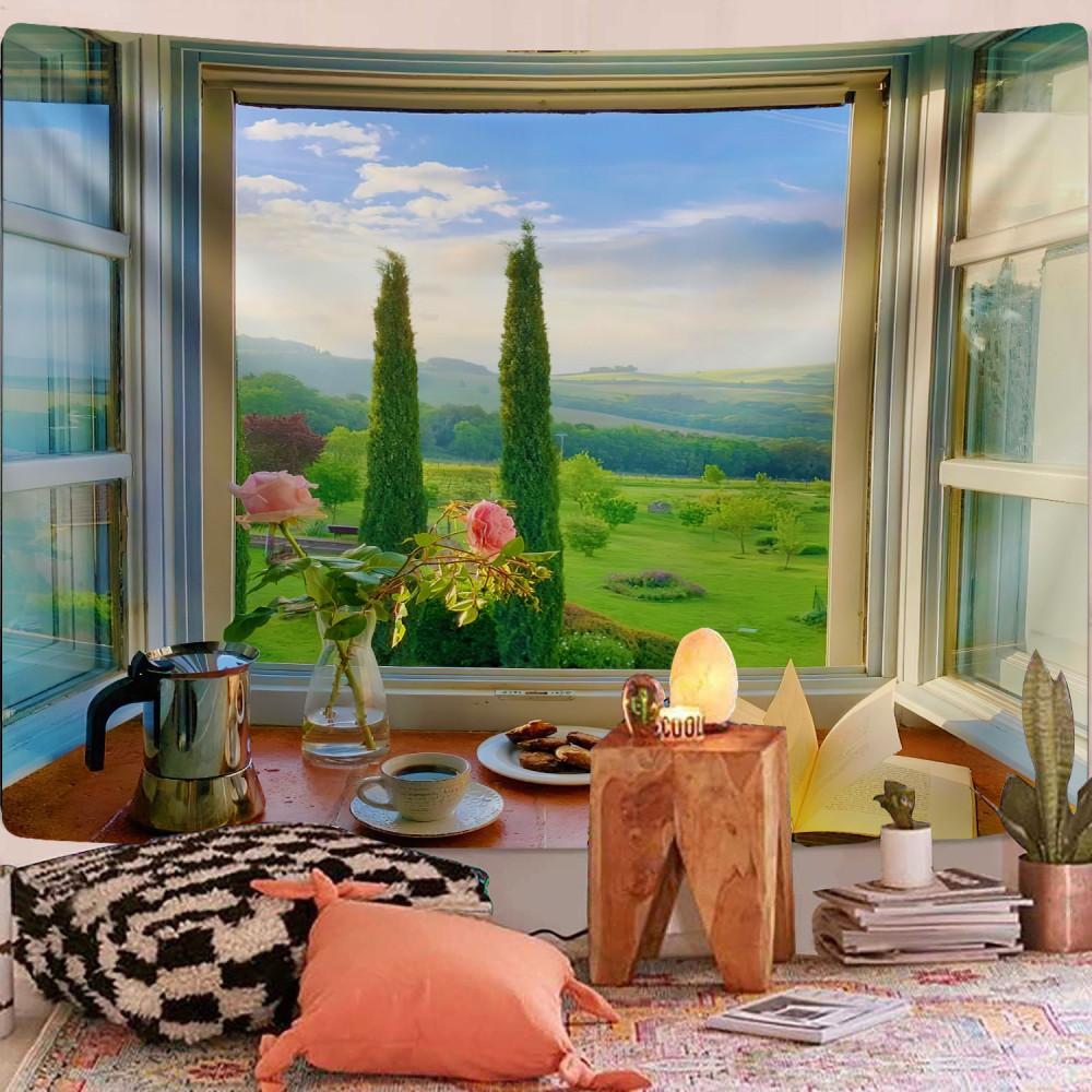 룰루홈 대형 창문 패브릭포스터 벽가림막 커튼 가리개 풍경24 유럽창문GT-20222