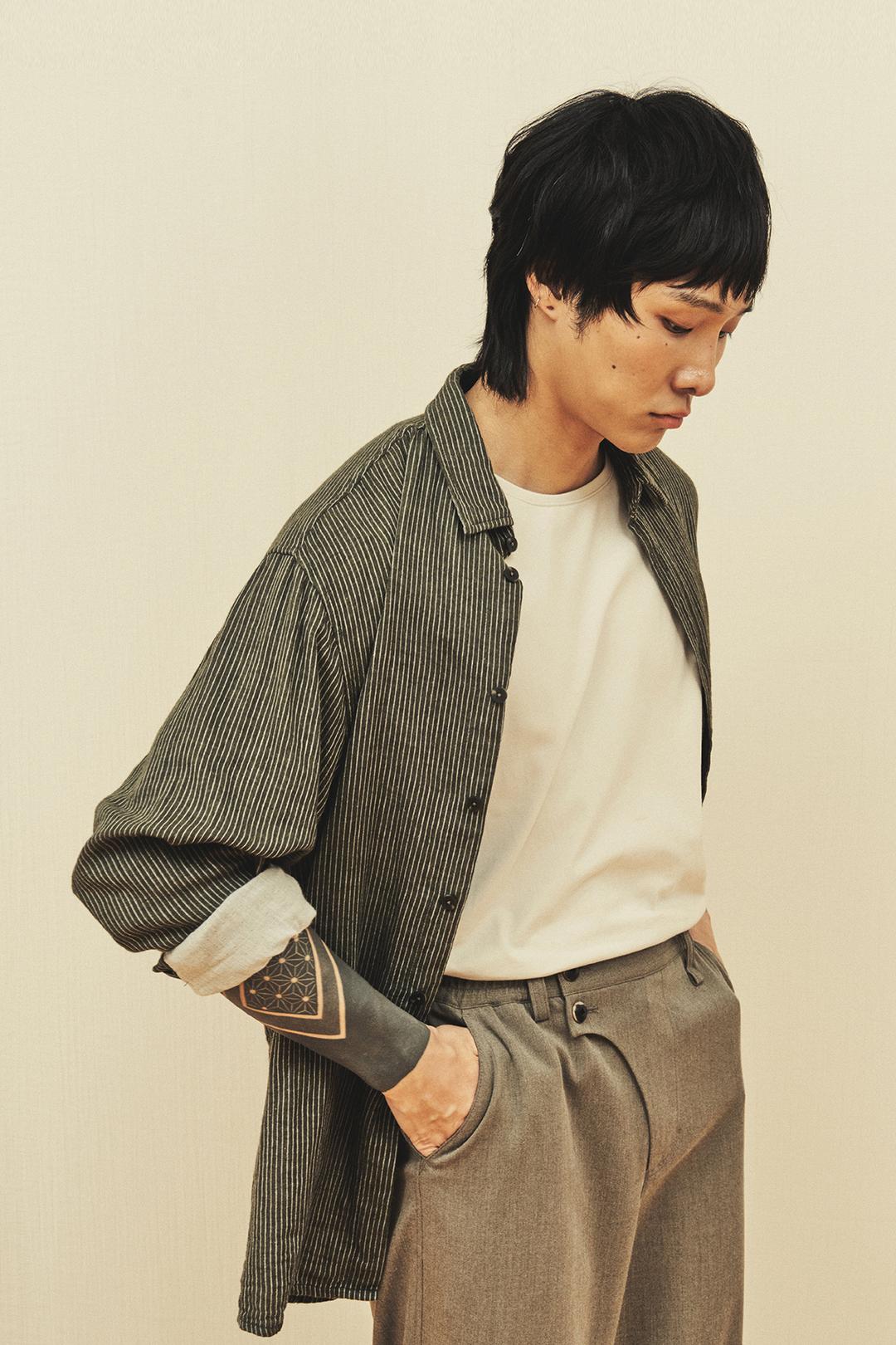 Gauze Stripe Shirt - Moss Green