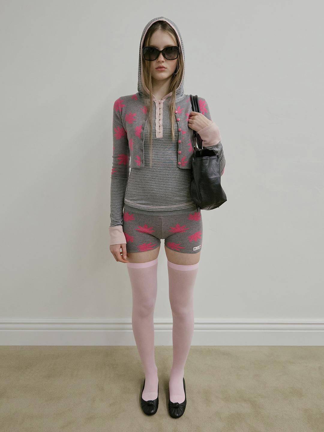 Striped Button Down Hoodie Melange Gray