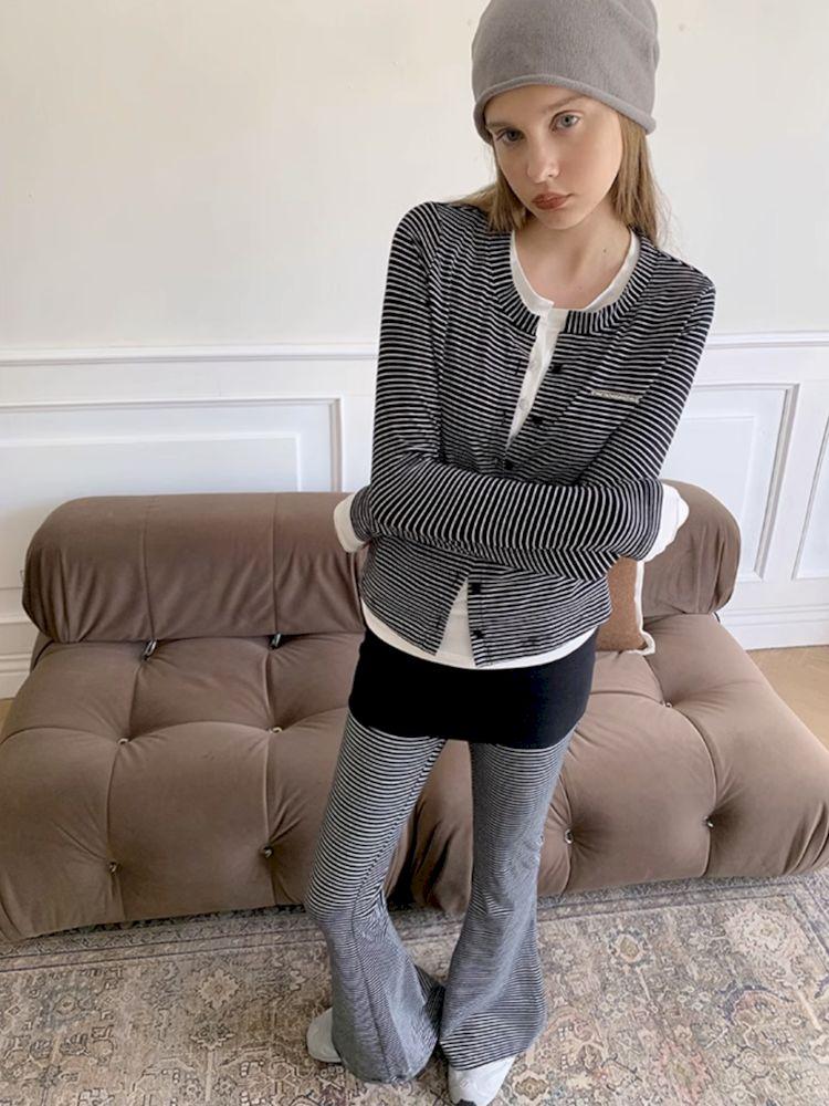 Striped Self-Flare Yoga Pants Set [S0000009894]