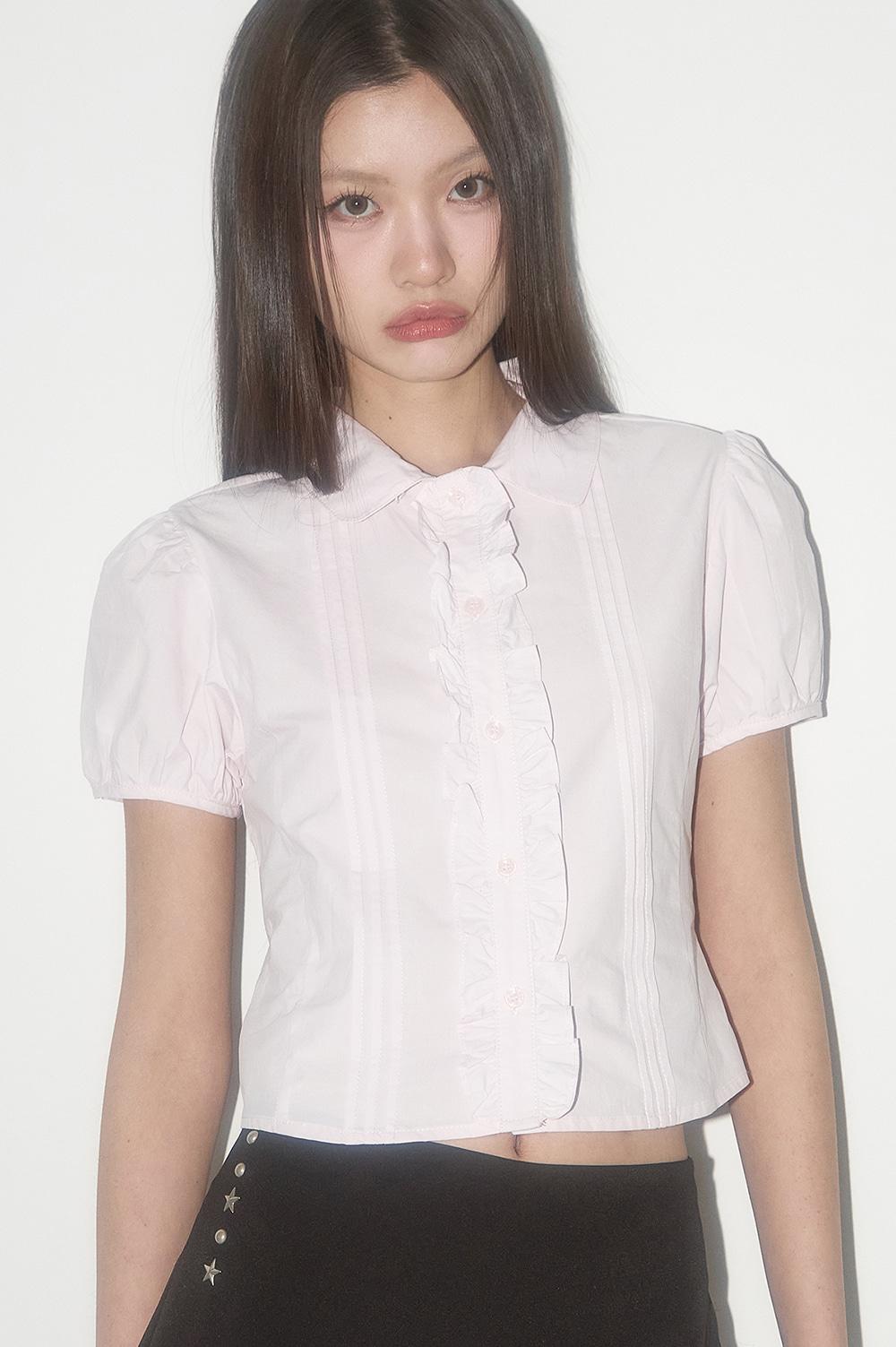 핀턱 프릴 블라우스 핑크