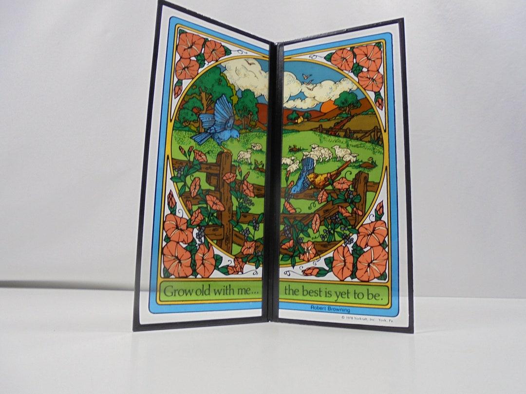 1978 Yorkraft Robert Browning Glass Sun Catcher Screen Mountain Scenery