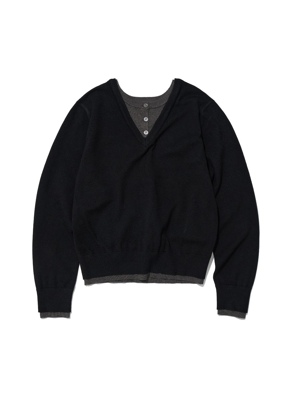 [WOMEN] COLORBLOCK DOUBLE LAYERED KNIT SWEATER_BLACK
