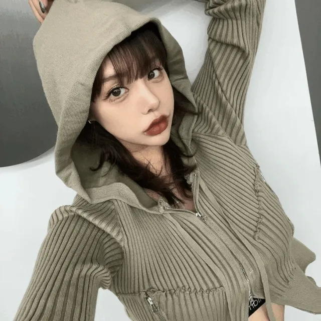 [신상3일할인] 카키 투웨이 빈티지 골지 후드 집업