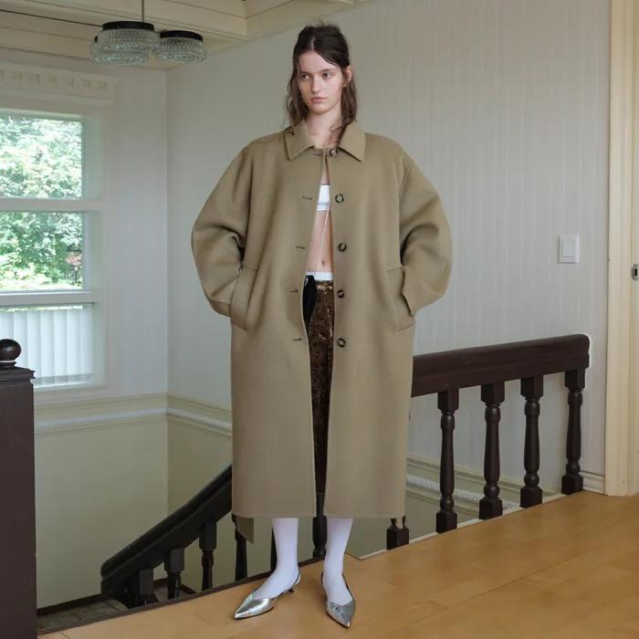 QUILTED LINING HANDMADE ALPACA COAT_OLIVE BEIGE