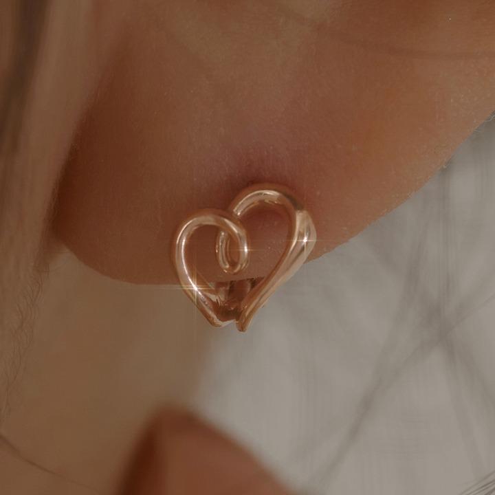 14k post 드로잉 하트 원터치 링귀걸이