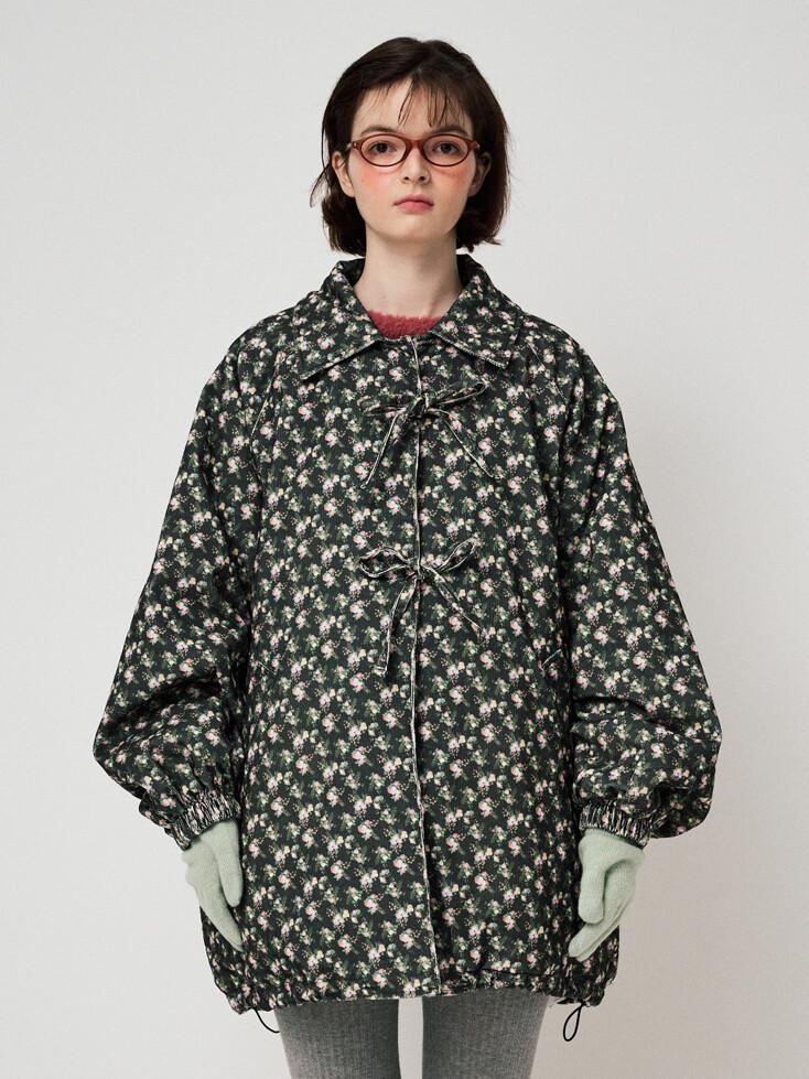 RIBBON PADDED JUMPER, FLORAL BLACK