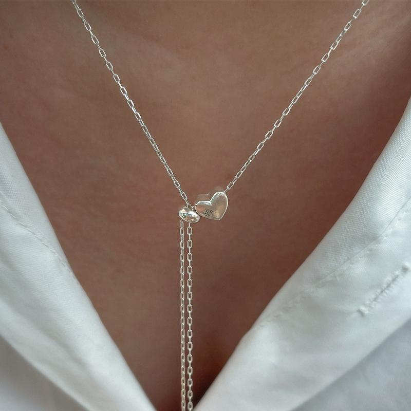 길이 조절 하트 드롭 목걸이