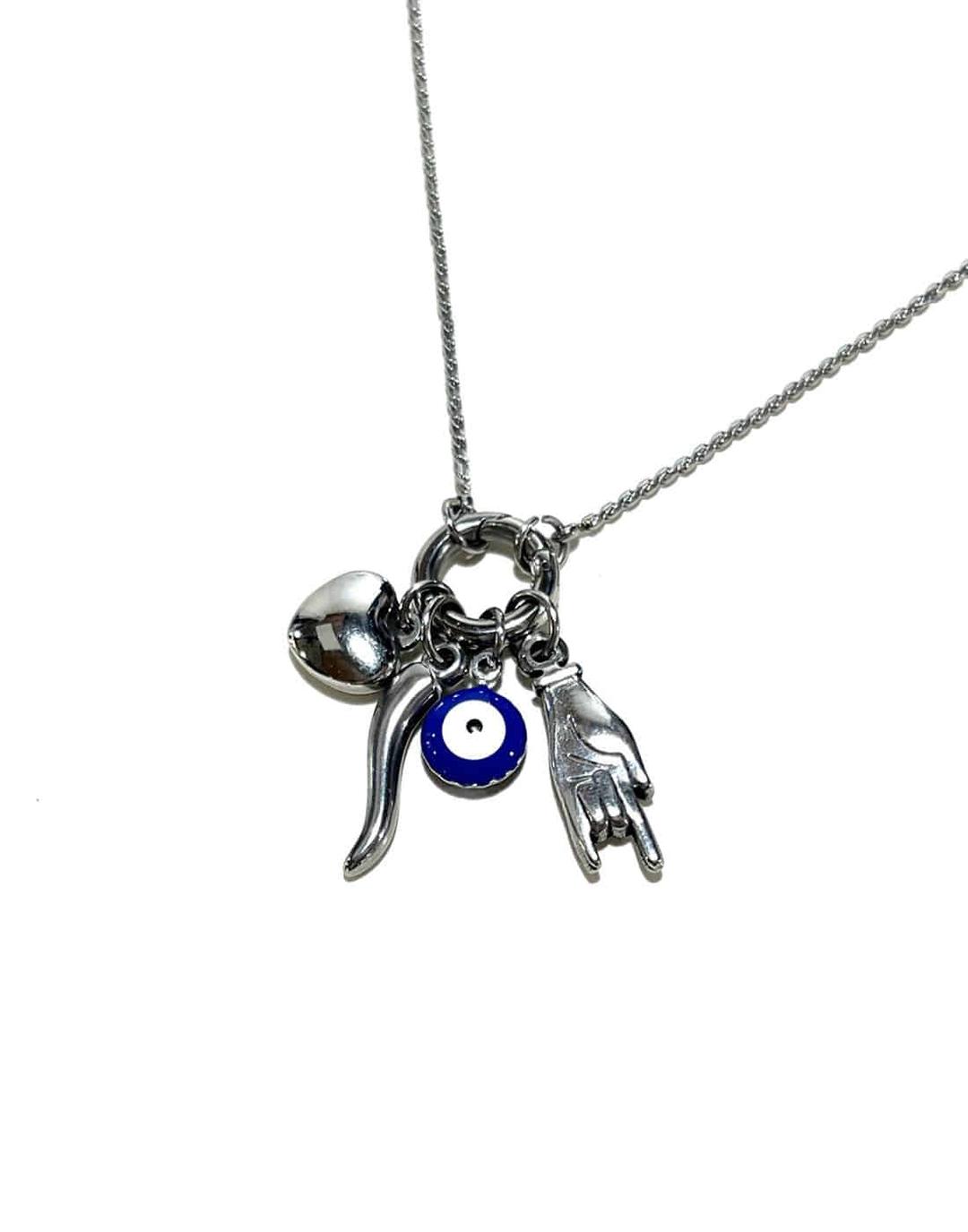 evil eye lucky symbol charms necklace silver