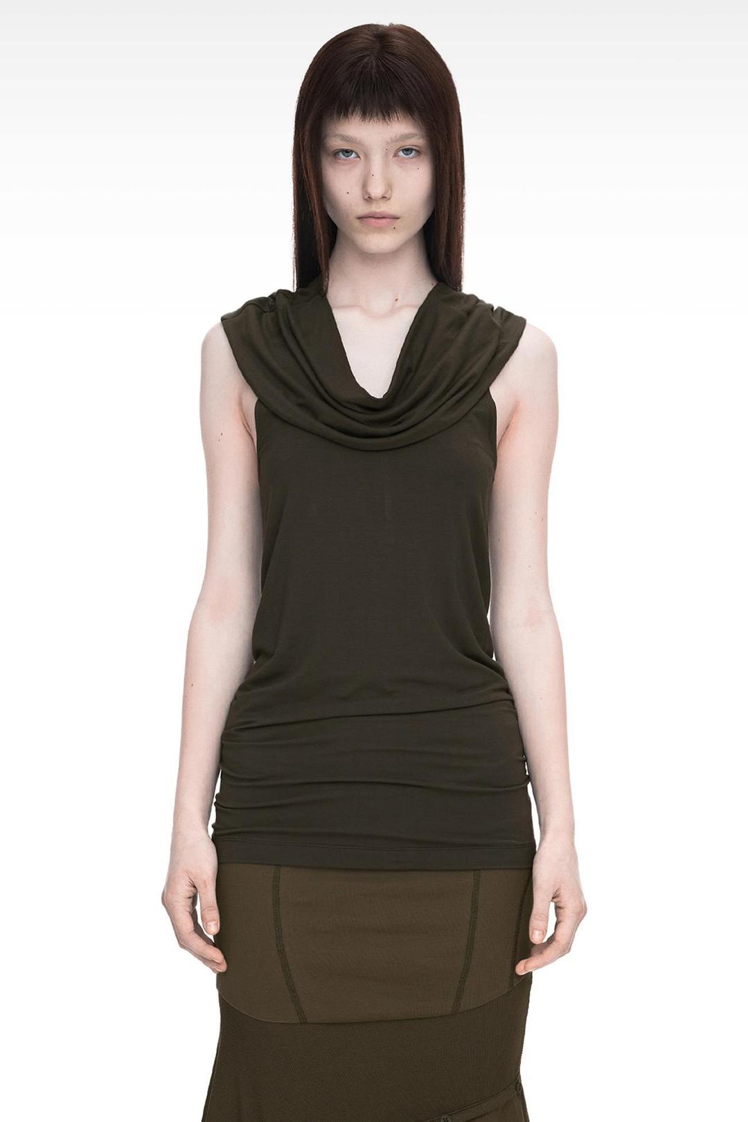 SHAWL NECK SLEEVELESS KHAKI