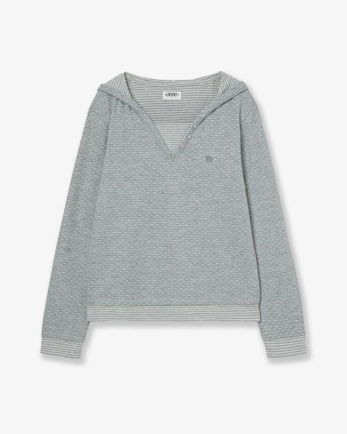 HOODED HENLEY NECK TEE [LIGHT GREY]