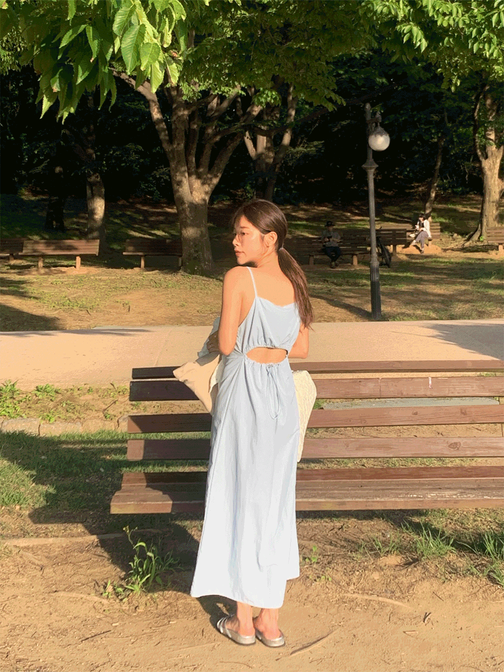 백 트임 포인트 롱 나시 원피스 (4color)