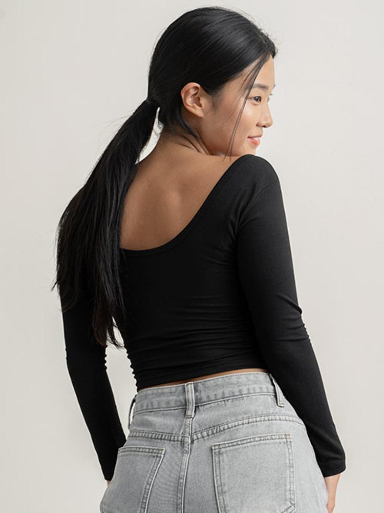 마른파이브 히트터치 슬림핏 딥 U넥 크롭 티셔츠