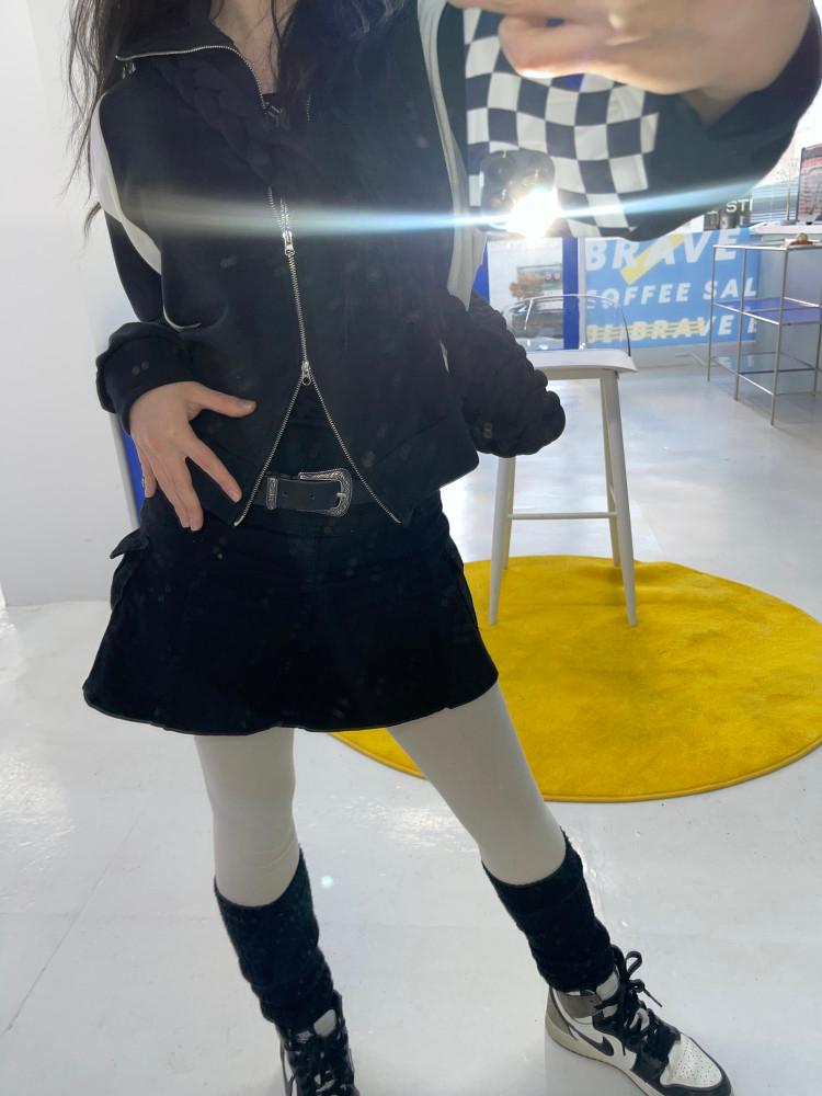 [히니츠키] 투웨이 배색 크롭 집업