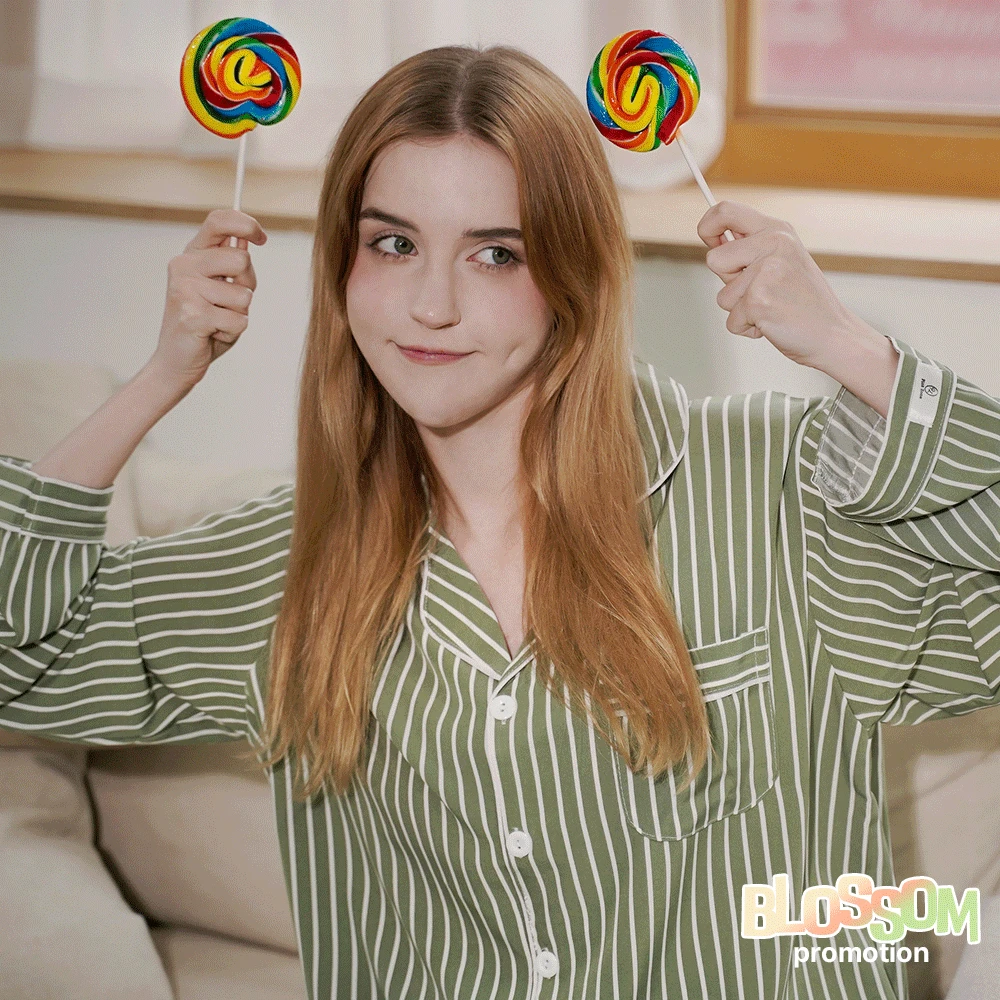 커플용 소프트필 스트라이프 긴팔 카라 잠옷 상하의 세트
