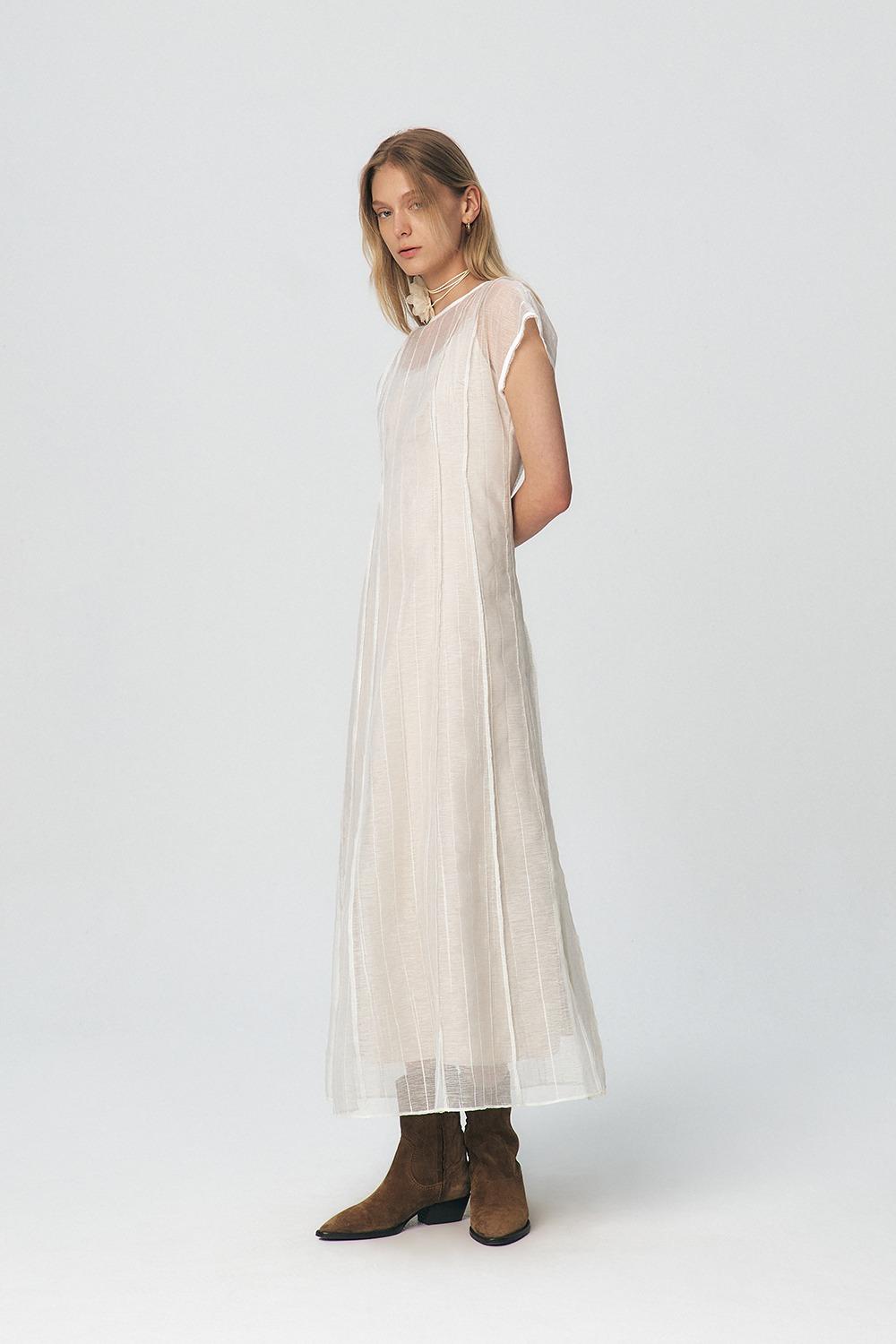 Pintucked Layering Dress, Ivory