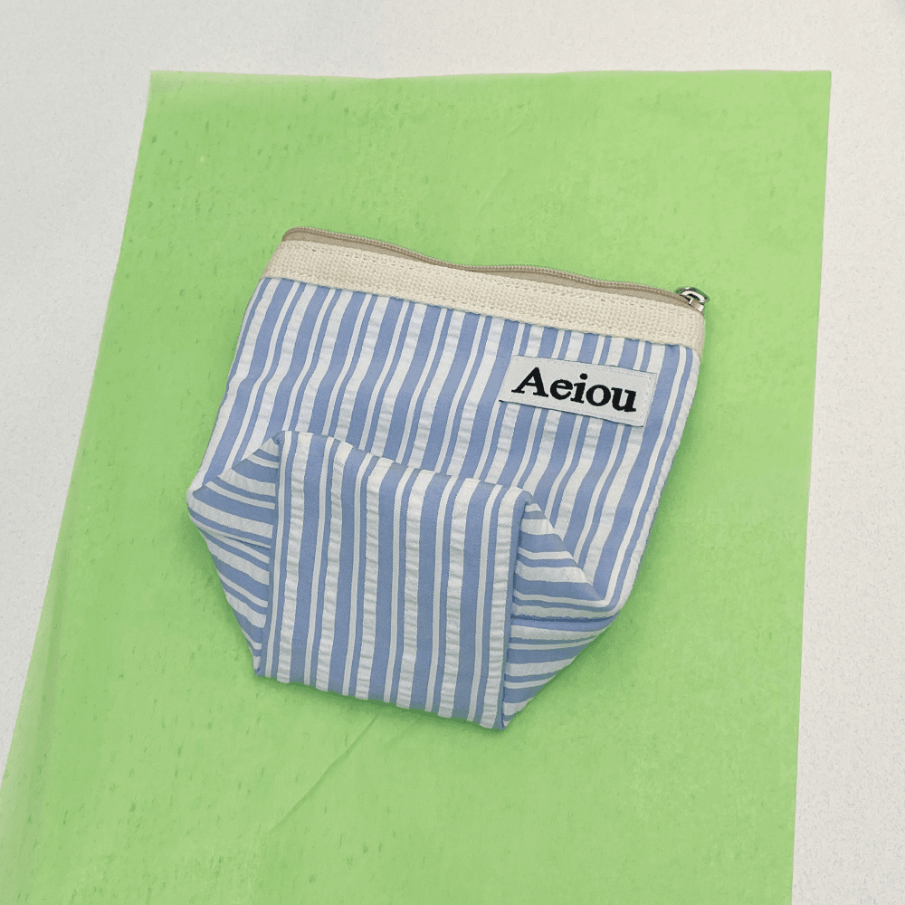 Aeiou Basic Pouch (M size) Bedding Blue Stripe