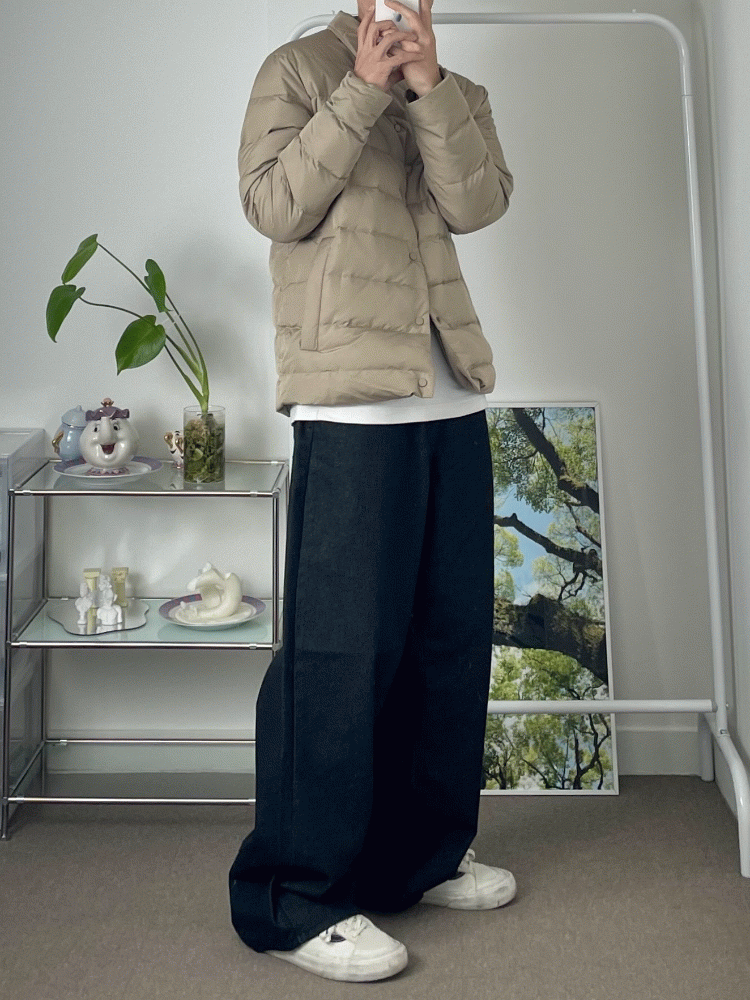 덴스 와이드 블랙 데님 팬츠