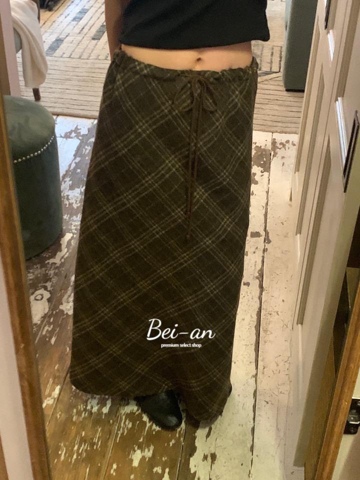 바이안 언더슨 플로렌 스커트 스트링 울 체크 맥시 롱치마 (2 color)