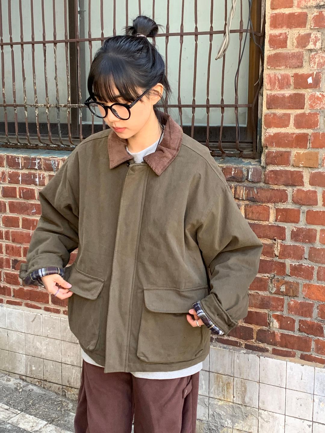 반인찌 [도톰누빔/체크안감] 바버 코듀로이 카라 누빔 야상 자켓 점퍼 -3colors