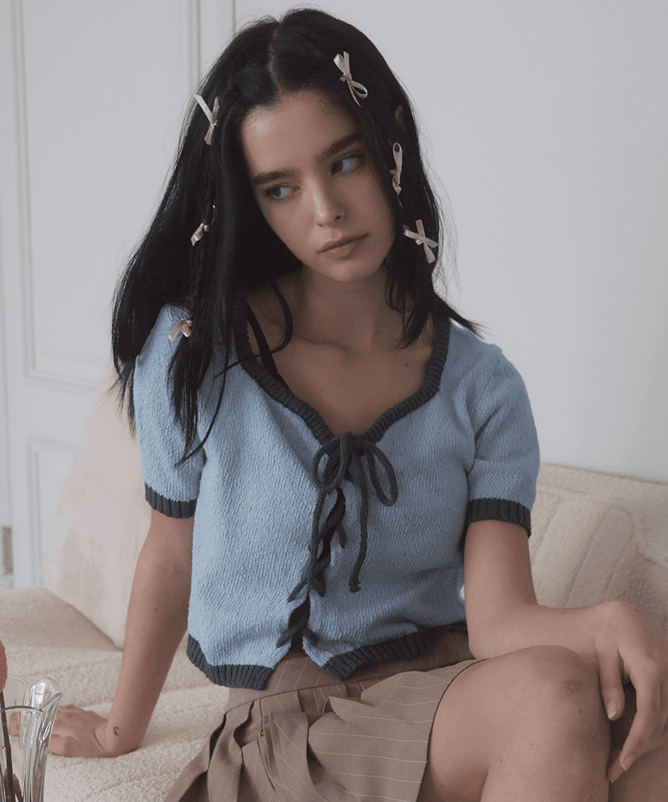 Tulip Line Eyelet Cardigan (Sky Blue)