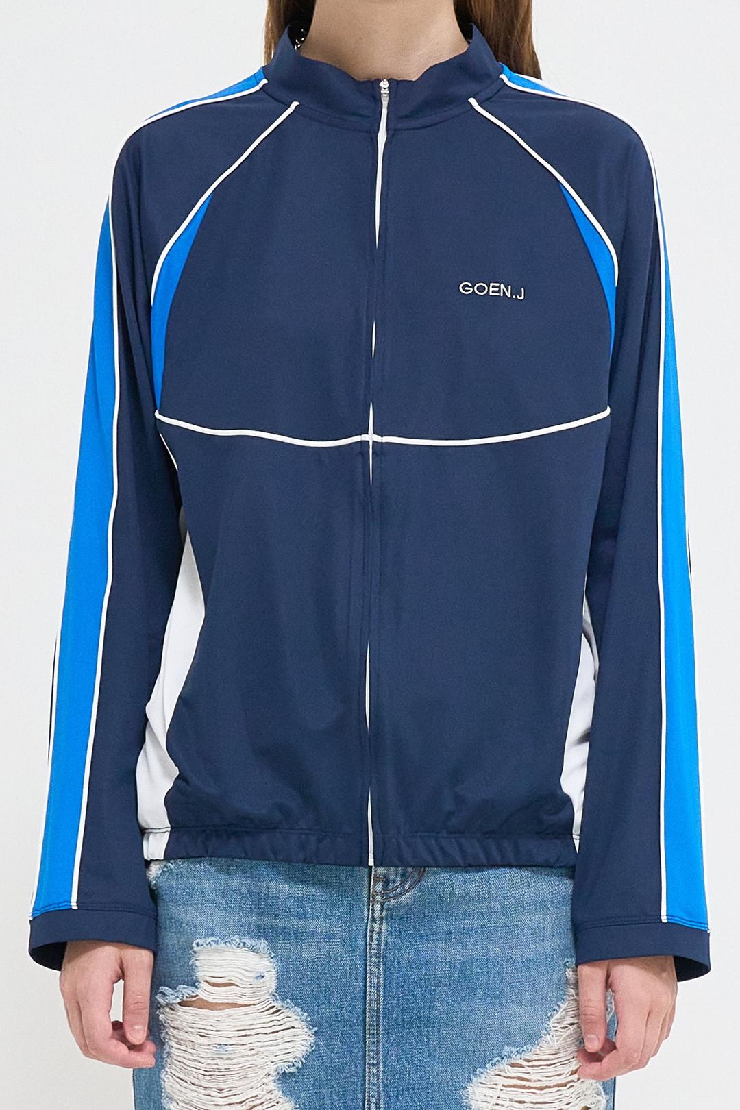 Color-blocked logo embroidered jersey track zip-up - BLUE / S