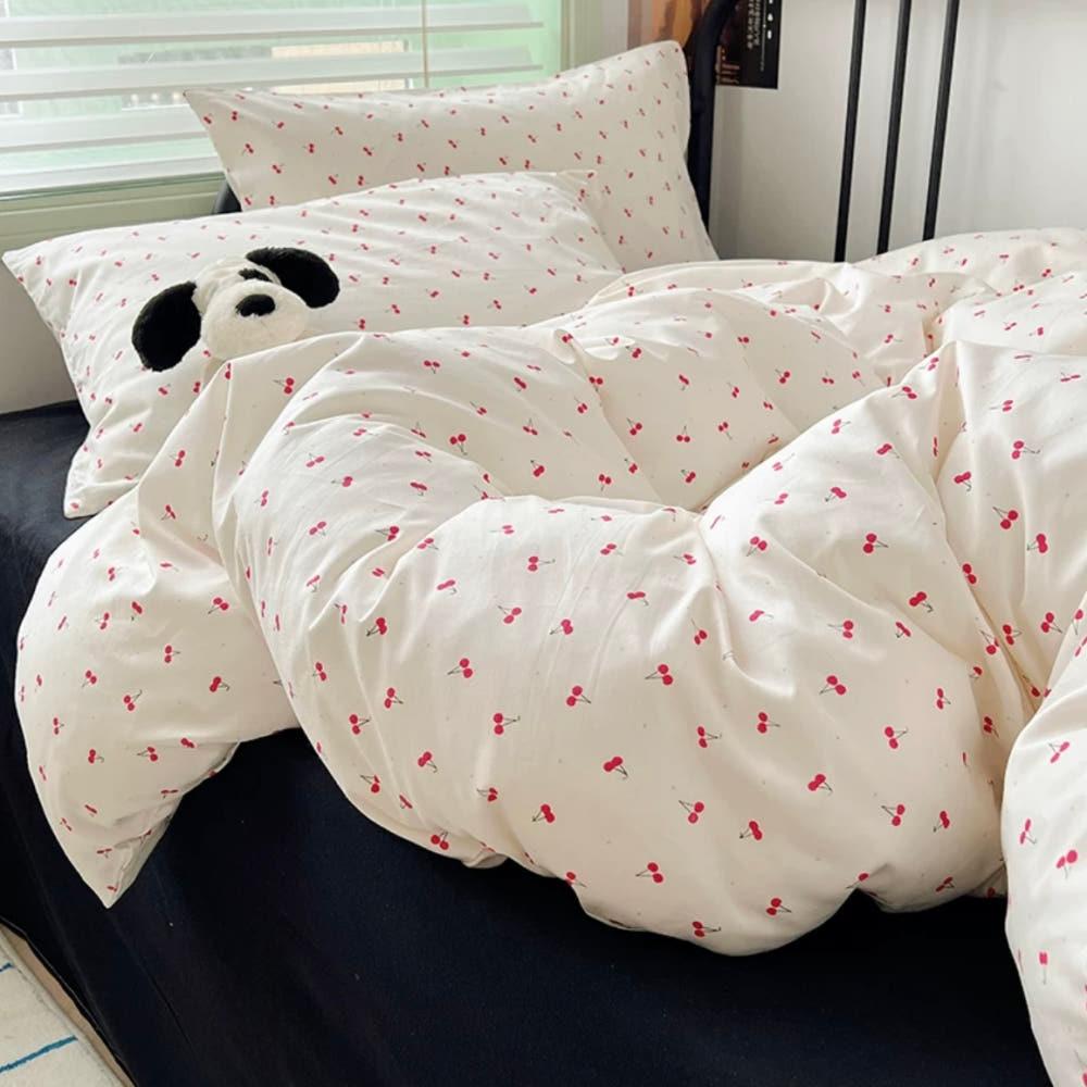 체리 패턴 이불 커버 세트 베개 매트리스 양면 싱글 더블 퀸 킹 아이방 침구