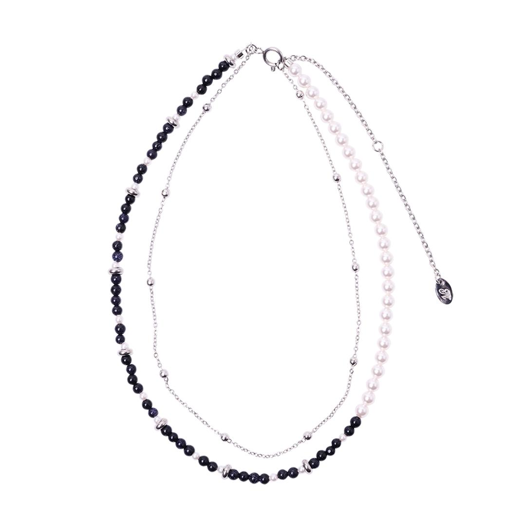 two line gemstone pearl necklace