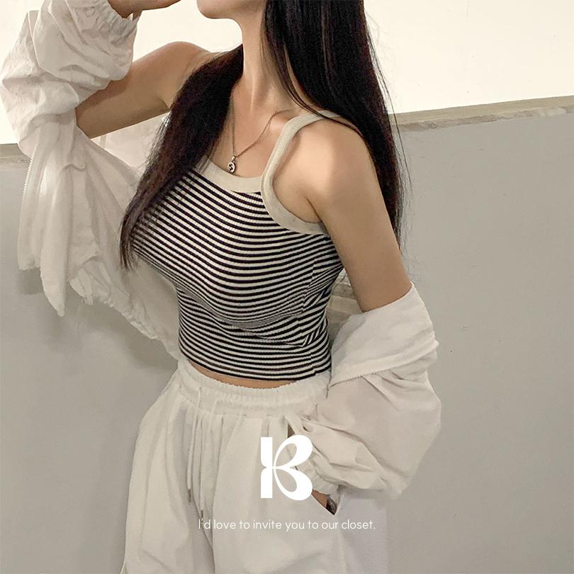 베이델리 [MADE/바스트들뜸X]토이 스트라이프 단가라 나시