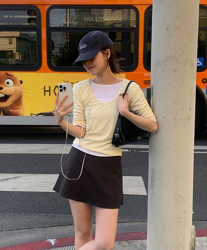 니어웨어 [S/S🌸NEW] 언유즈얼리 레터 투웨이 7부티 (7color)/칠부/기본티/페미닌/라운드넥/슬림핏/레이어드/이너티