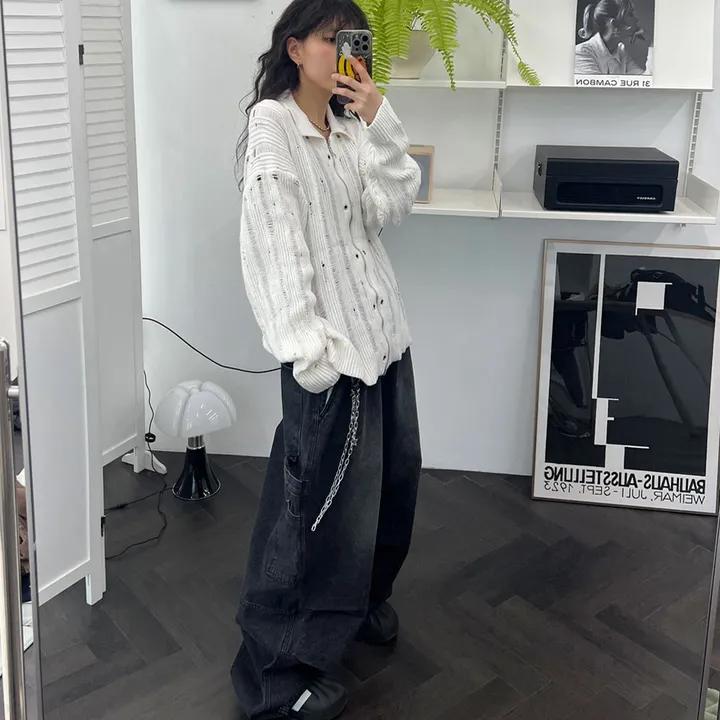 메탈 데미지 아일렛 집업 가디건 2color