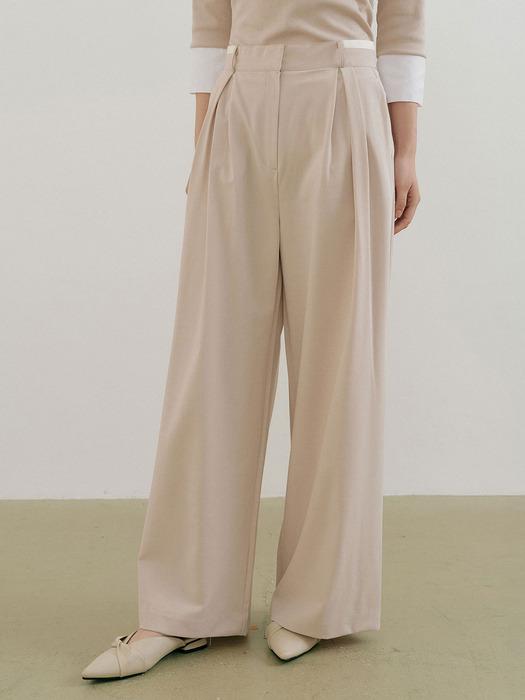 Combi Waist-Band Wide Slacks (beige)