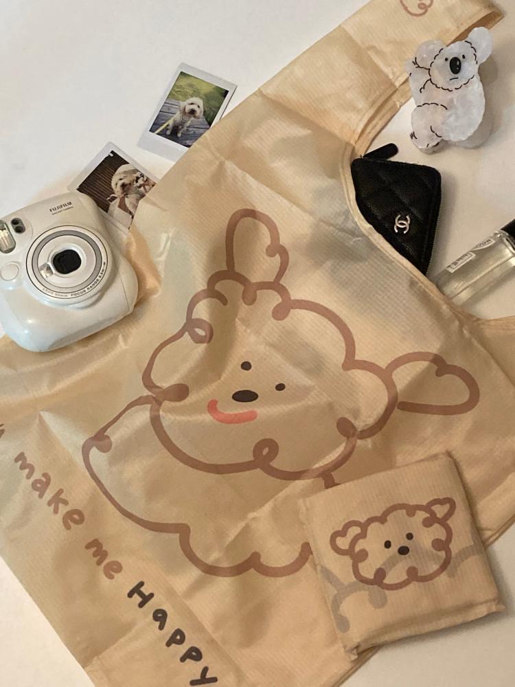 [자체제작] [오픈특가] 귀여운 접이식 장바구니 버터크림 해피백 바쿠백 에코 백 다용도백 방수백 숄더백 에코백 감성템