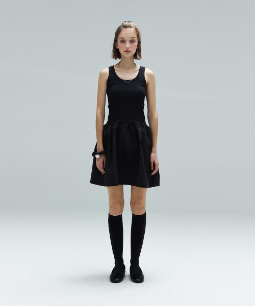 DAISY SHIRRING DRESS - BLACK