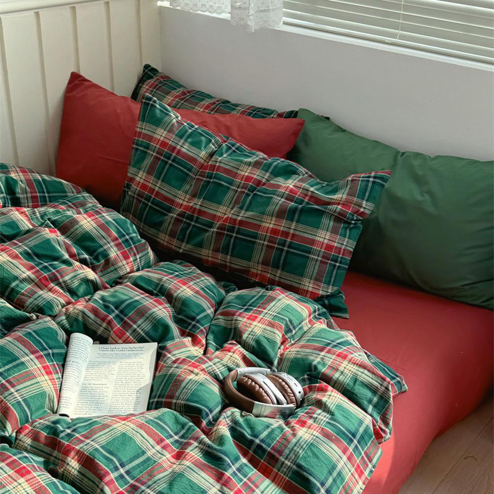 홀리데이 그린체크 이불커버 세트 싱글 퀸