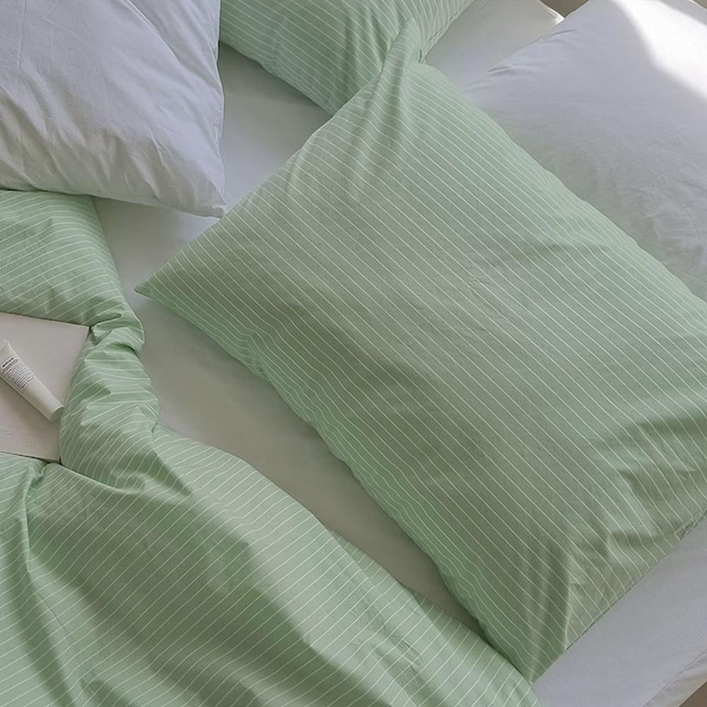 민트티 민트 스트라이프 베개커버 60수 순면 호텔 자루형 지퍼 리본 40 60 50 70