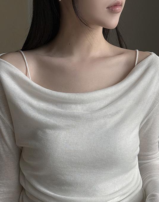 [OVM/당일발송] 뮤트 레이어드 텐셀 오프숄더 티셔츠